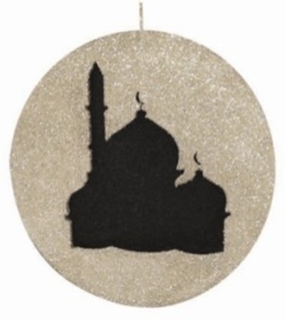 Glittered Acrylic Moon with Mosque Cutout, 28cm