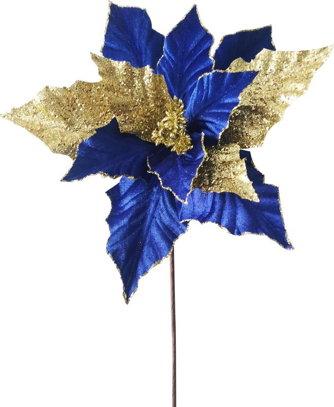 Glitter Poinsettia Pick, 33cm