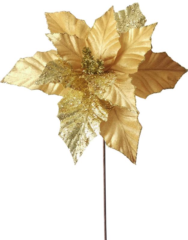 Glitter Poinsettia Pick, 33cm