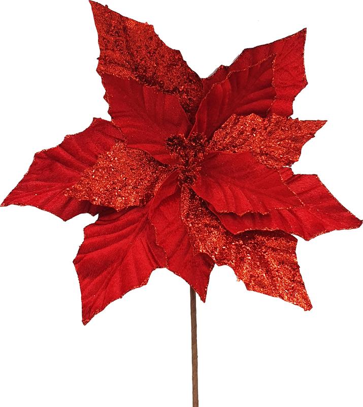 Glitter Poinsettia Pick, 33cm