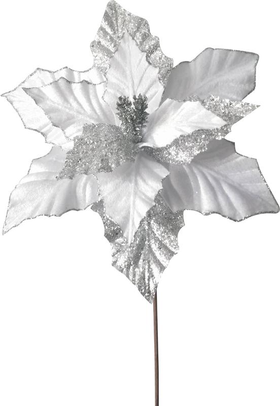 Glitter Poinsettia Pick, 33cm