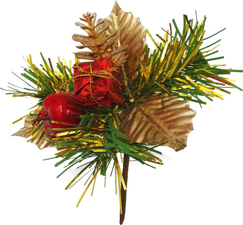 Christmas Pick, Tinsel Gift Cluster, 14cm