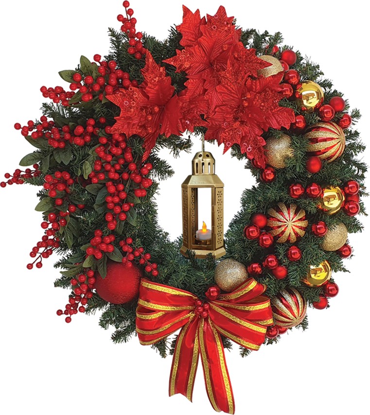Decorated Wreath Lantern Poinsettia