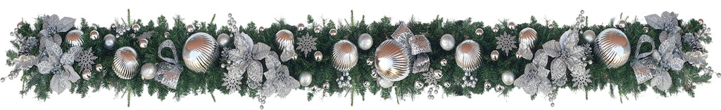 Decorated Garland Silver Snowflake, 9' x 10"
