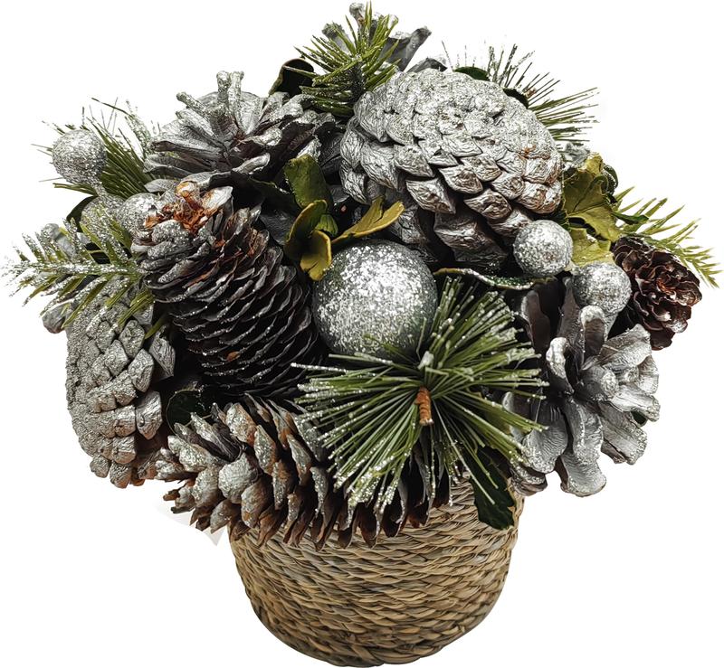 Pinecone Silver Frost Centerpiece, 19cm