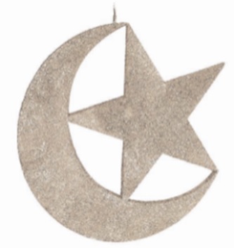 Hanging Glittered Acrylic Crescent And Star, 38cm