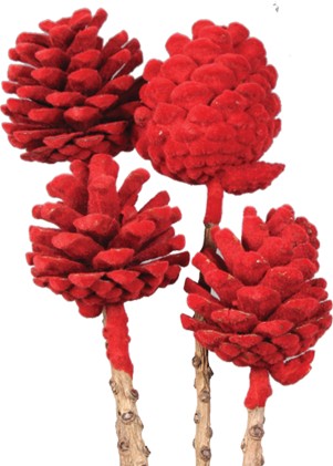 Velvet Flocked Pinecone with Stem, 7-8cm