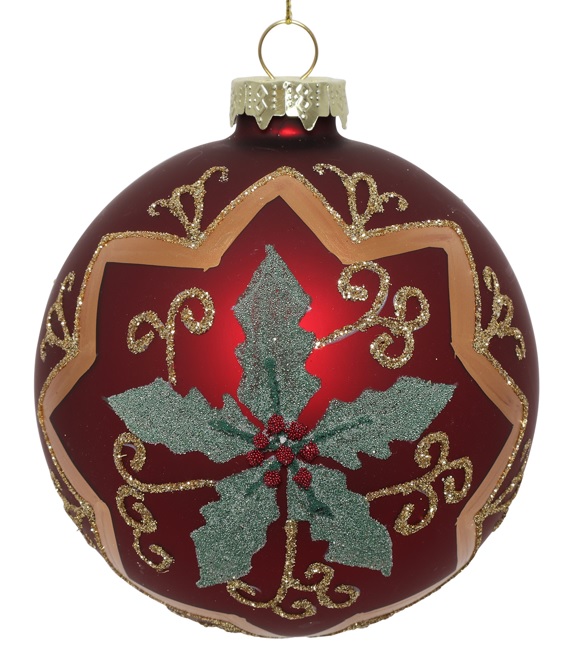 Glass Ball Poinsettia Medallion, 10cm