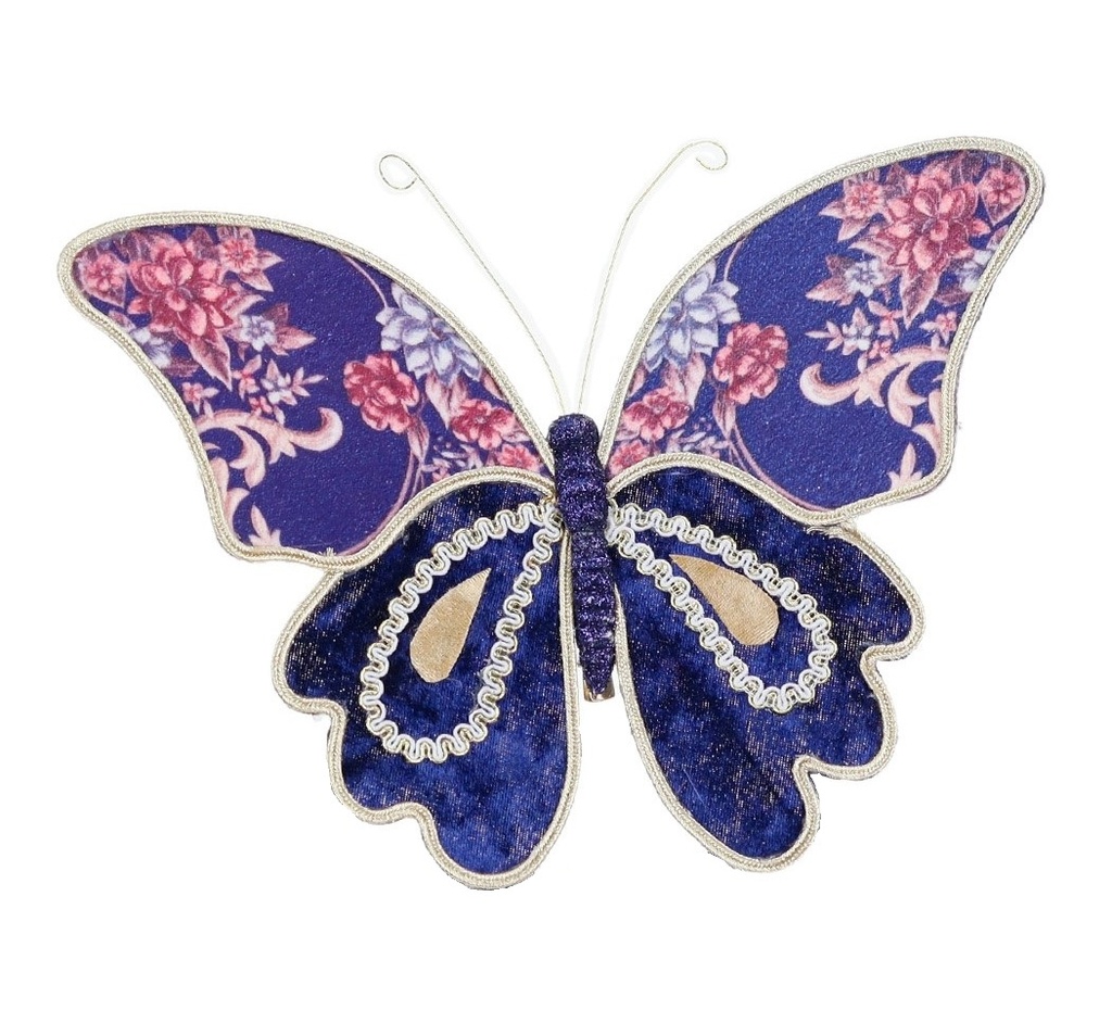 Fabric Floral Butterfly On Clip, 24cm