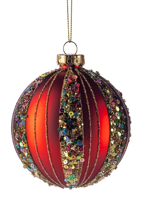Sequined Glass Baubles, 12cm