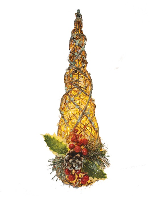 Illuminated Rattan Cone Tree, 40cm