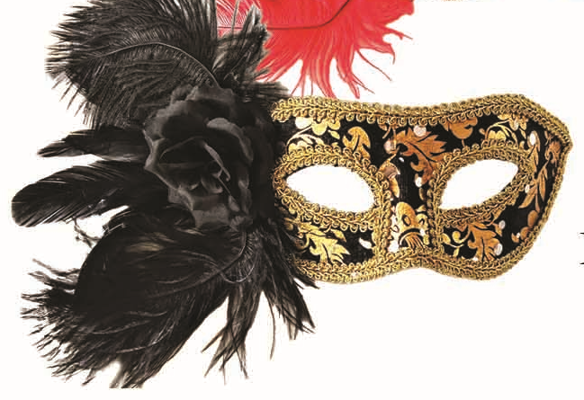 Feather Mask Rose Accent Plume