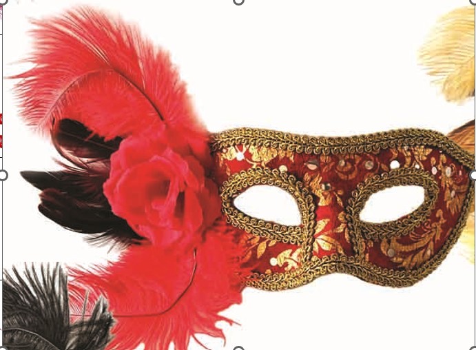 Feather Mask Rose Accent Plume