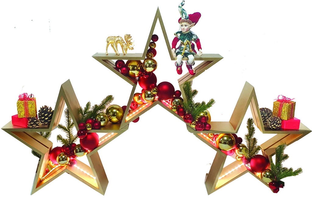 Illuminated Wooden Star Display, 1.25m