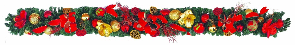 Decorated Garland Scarlet Bow, 9' x 10"