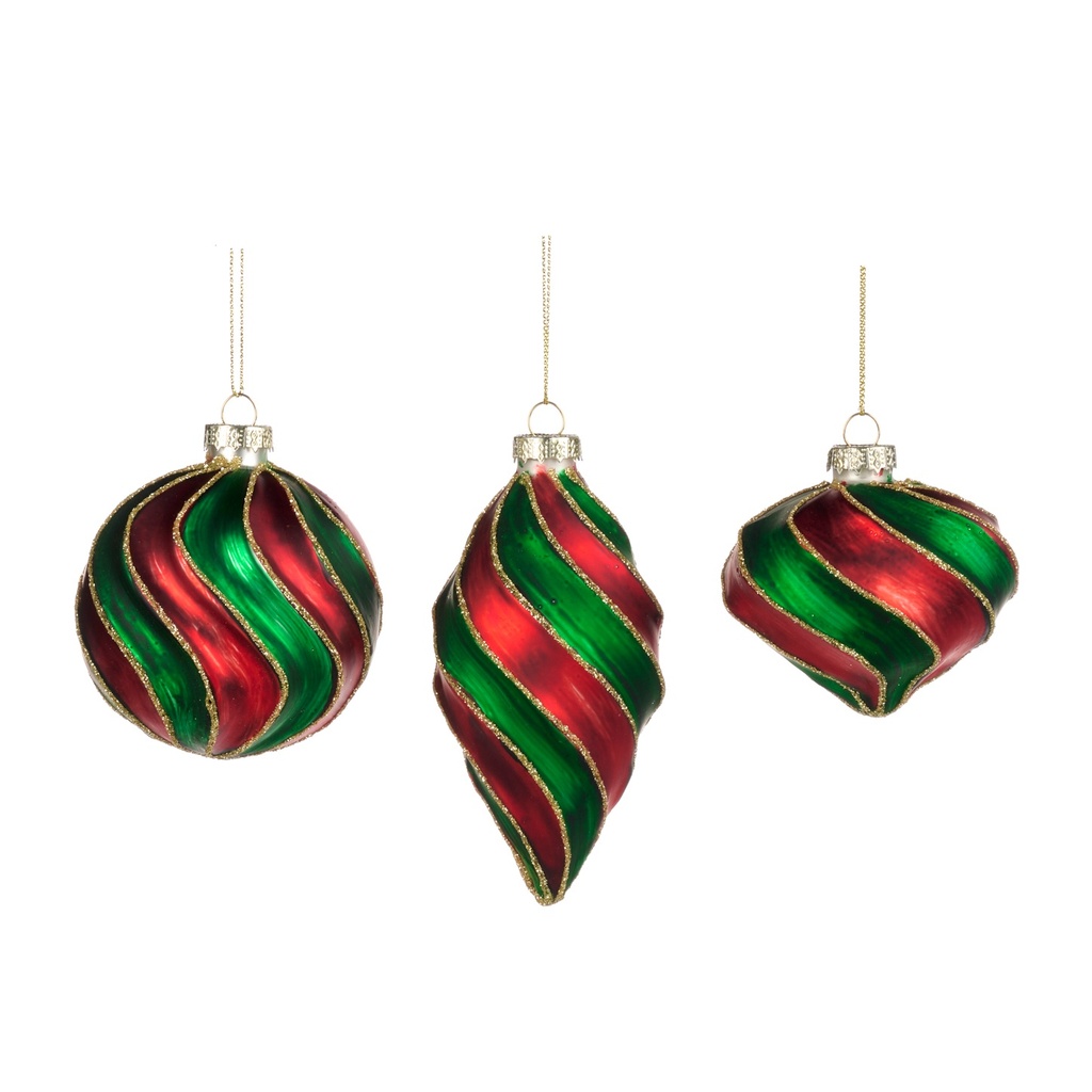 Swirl Stripe Glass Ball Set, 8-12cm