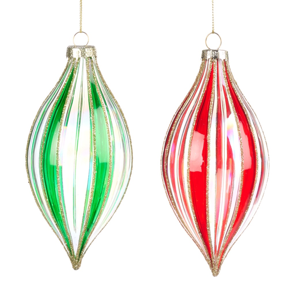 Glittered Stripe Glass Teardrop, 13cm