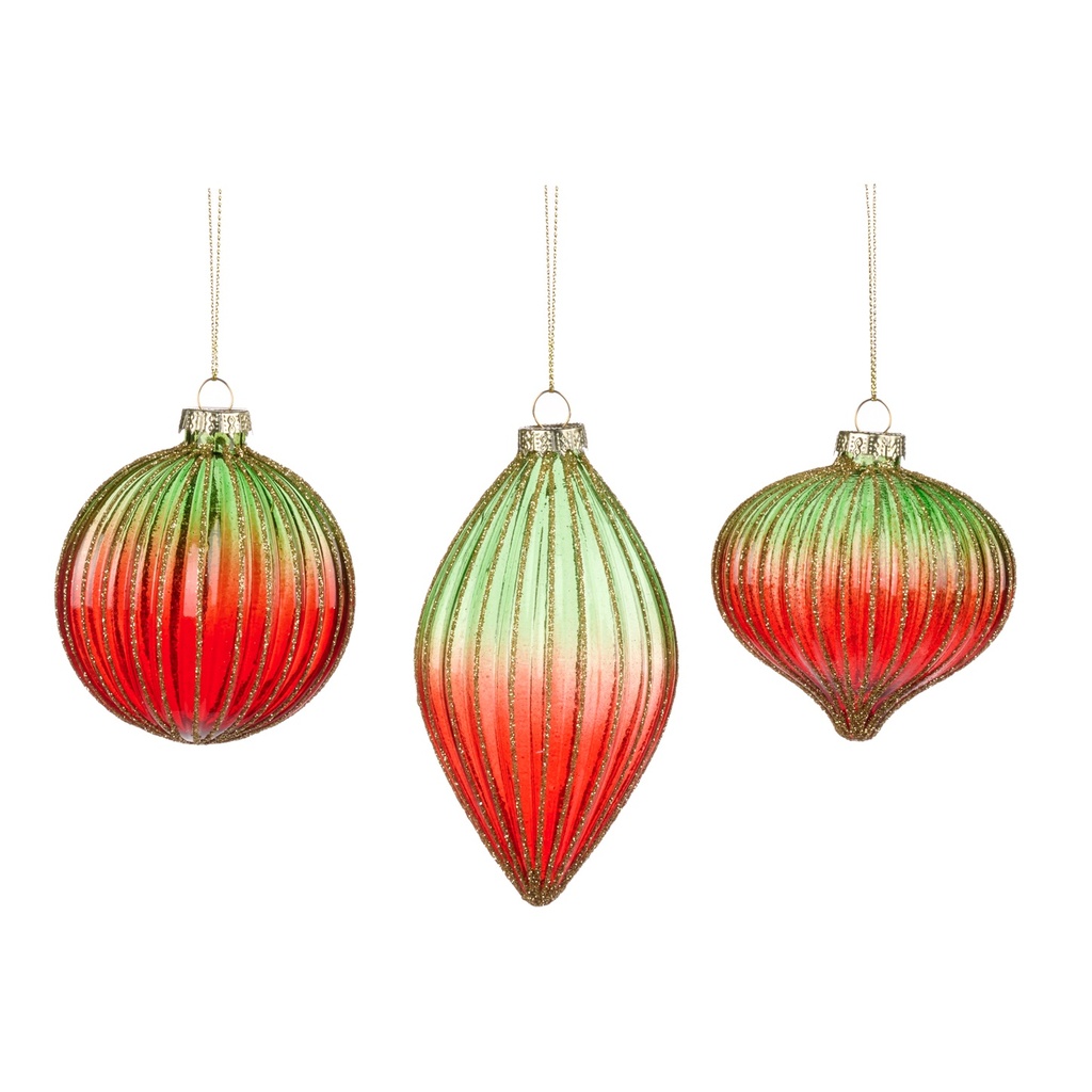 Ribbed Glass Bauble Set, 8-12cm