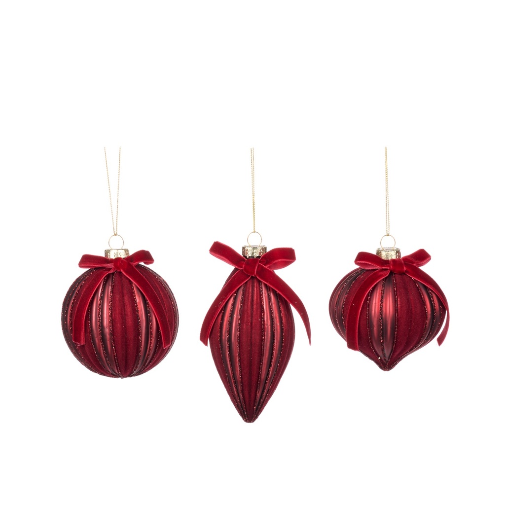 Ribbed Glass Bauble Set, 8-12cm