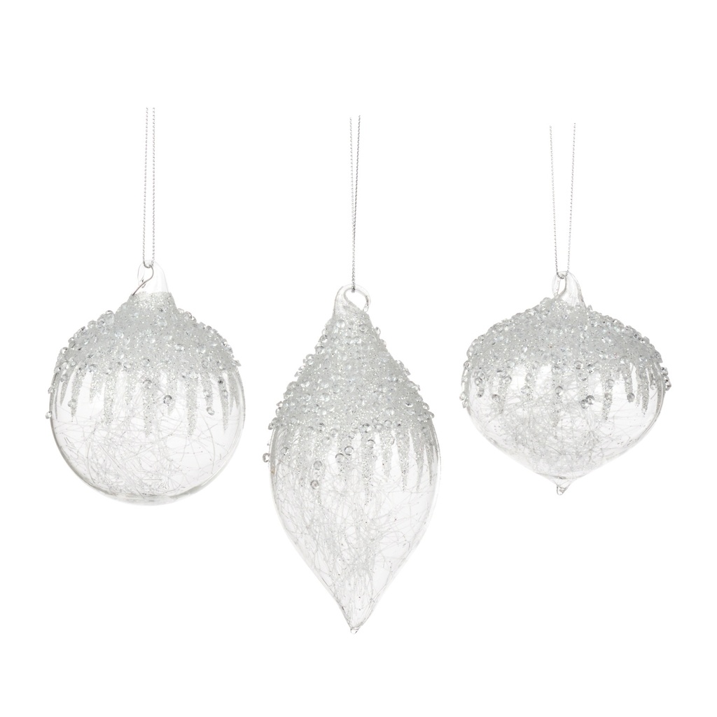 Textured Glass Ornament Set, 8-12cm