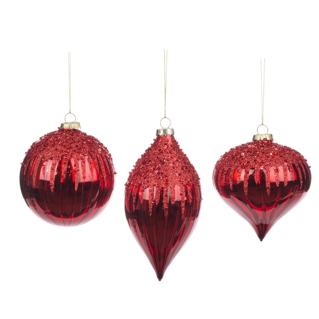 Sequined Glass Ornament Set, 10-15cm