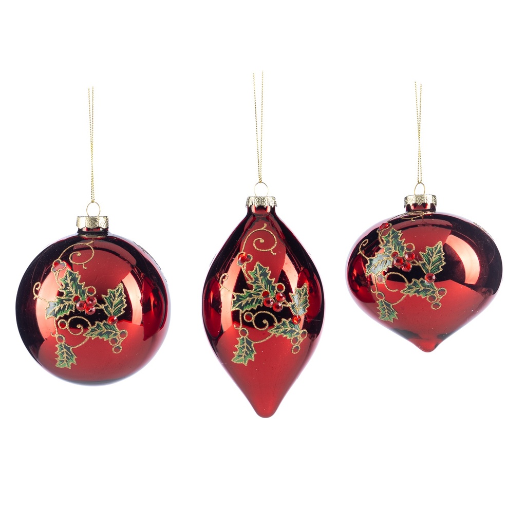 Holly Berry Glass Set, 10-15cm