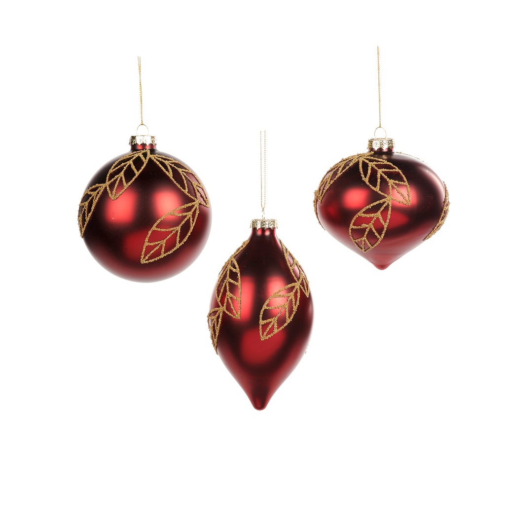 Leaf Glass Bauble Set, 10-15cm