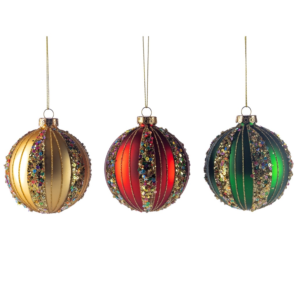 Sequined Glass Baubles, 8cm