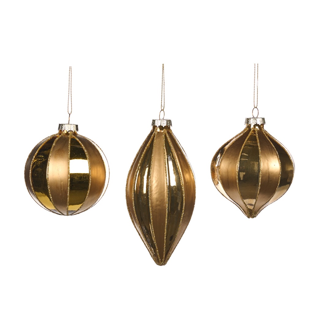 Striped Glass Bauble Set, 8-12cm