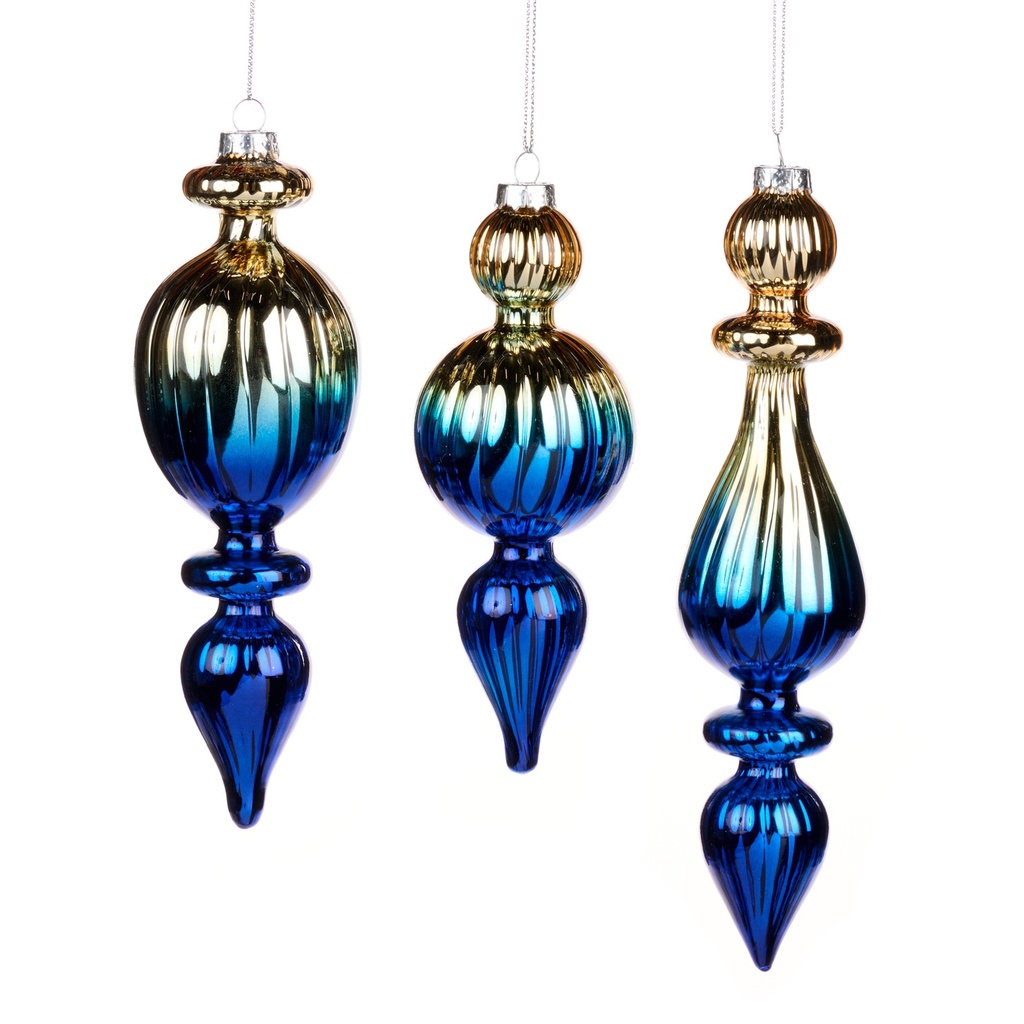 Ribbed Gradient Glass Finial Set, 15-21cm