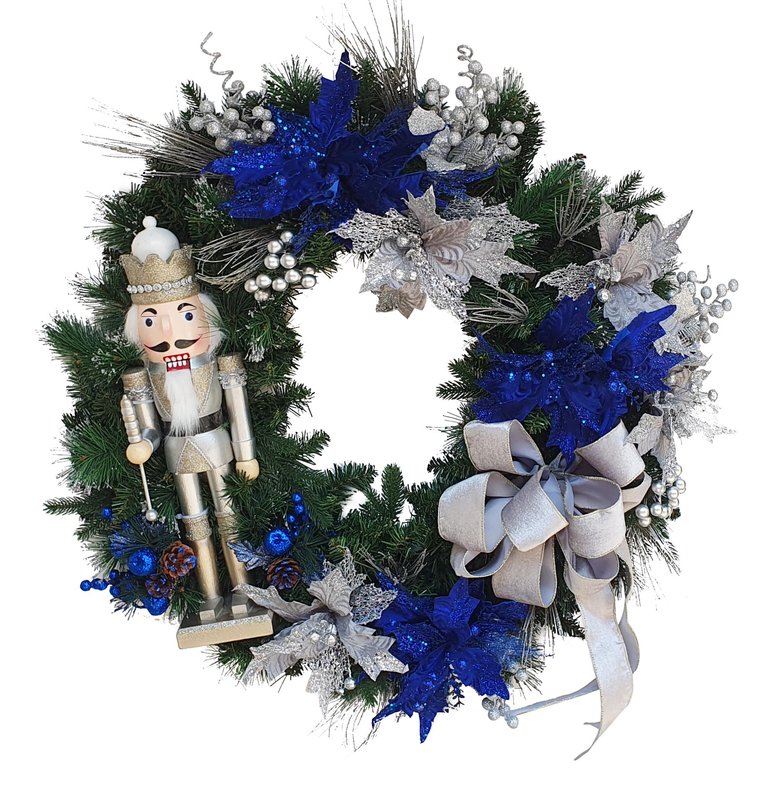 Nutcracker Poinsettia Wreath, 30"