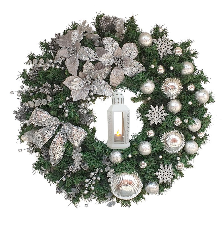 Lantern Poinsettia Wreath, 30"