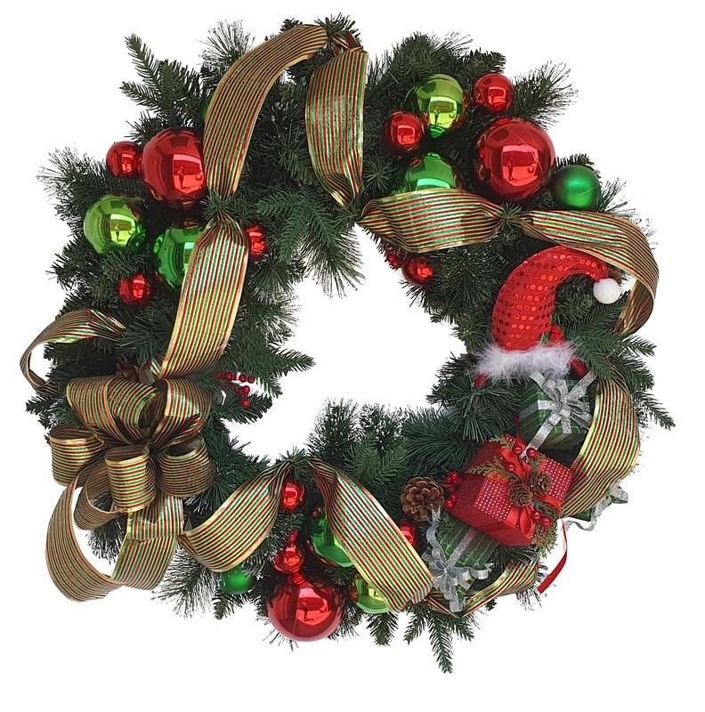 Santa Hat Bauble Wreath, 30"