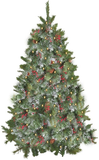 [DE025-07] Pre-Lit Glittered Tree with Pinecones and Berries, 7'