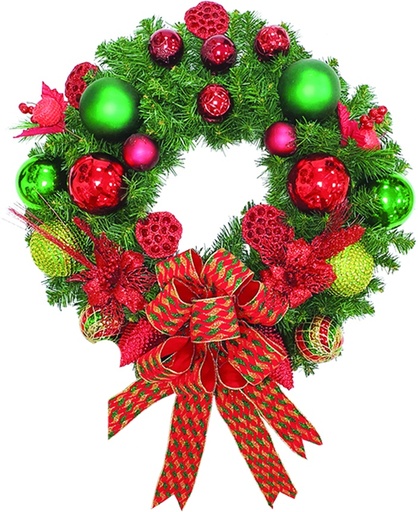 [REF082] Decorated Wreath Patterned Bow Poinsettia, 24"
