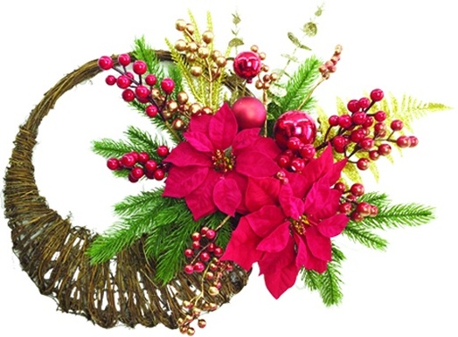 [SA041] Hanging Wreath with Berries and Poinsettia, 51cm