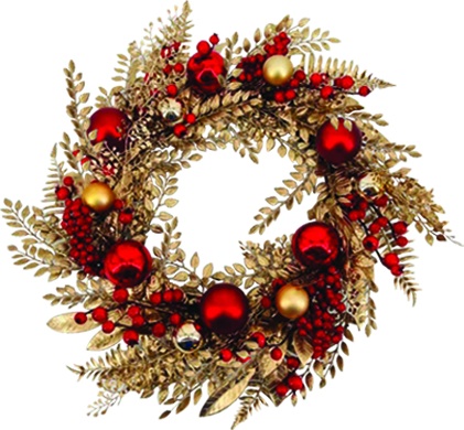 [EY191] Wreath With Baubles Berries, 47cm