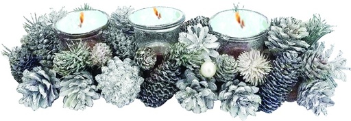 [EY164] Pinecone Frosted Triple Candleholder, 34cm