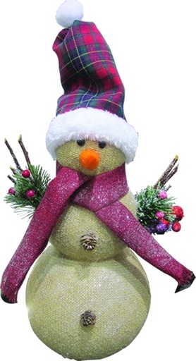 [EY041] Hessian Snowman with Scarf and Hat, 38cm