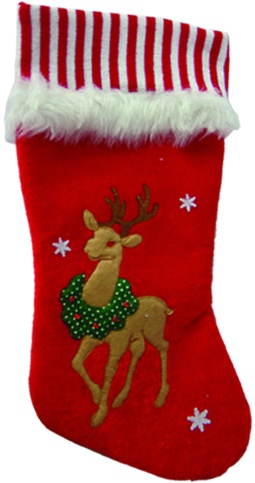 [SH3279C1] Felt Stocking with Reindeer Design, 16"