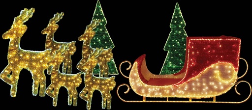 [GV015] Light Up Sleigh Reindeer Scene, 2m & 6m