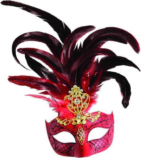 [CF004-R] Feather Mask Jewelled Crest Plume
