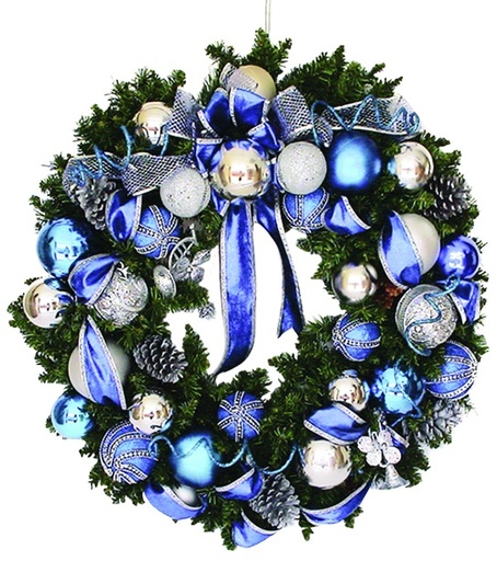 [YZ611Q302-30-SB] Mesh Ribbon Decorated Wreath, 30"