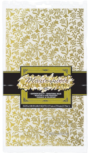 [50941-GD] Plastic Lace Rectangular Tablecover, 2.7m