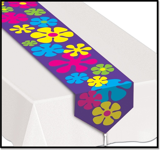 [57195] Printed Retro Flowers Table Runner, 1.8m