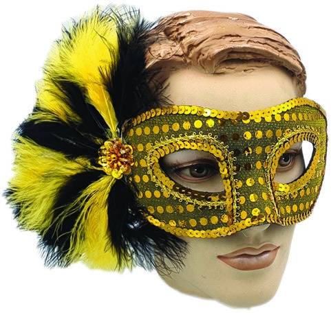 [CM19-GDBK] Feather Mask Sequin Rosette Fan