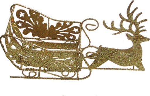 [XQ002-GD] Metal Reindeer Sleigh, 25cm