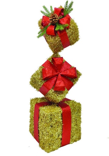 [OM095] Gift Box Stack Tinsel Berry, 15-25cm