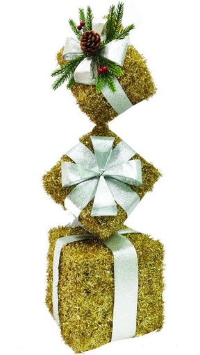 [OM096] Gift Box Stack Tinsel Sprig, 15-25cm