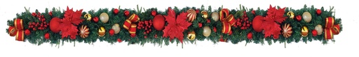 [REF237] Decorated Garland Red Poinsettia, 9' x 10"
